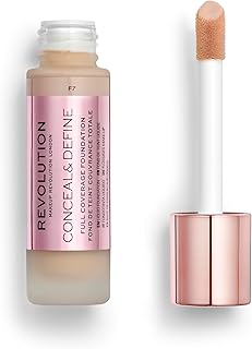Revolution Beauty, Conceal & Define Foundation, Full Coverage, Long-Lasting Matte Finish, Vegan & Cruelty Free, F7 Medium Skin Tones, 0.8 Fl.Oz.