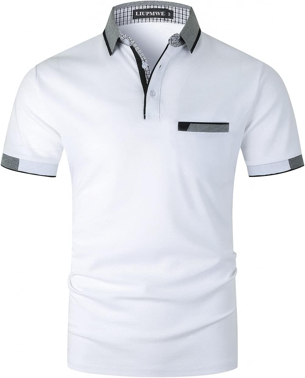 LIUPMWE Men's Short Sleeve Polo Shirts with Pocket Contrasting Colors Golf T-Shirt Tops