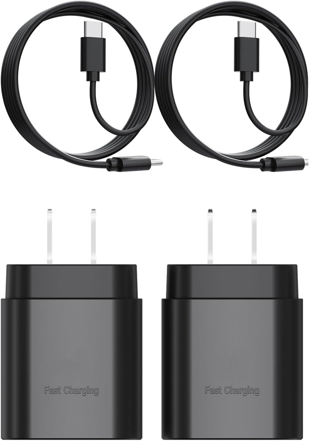2-Pack Fast Type C Charger, 25W Type C Charger Fast Charging Block with USB C Cable Compatible with S24U/S23/S22/S21/S20/i Phone 16/15 (Black)