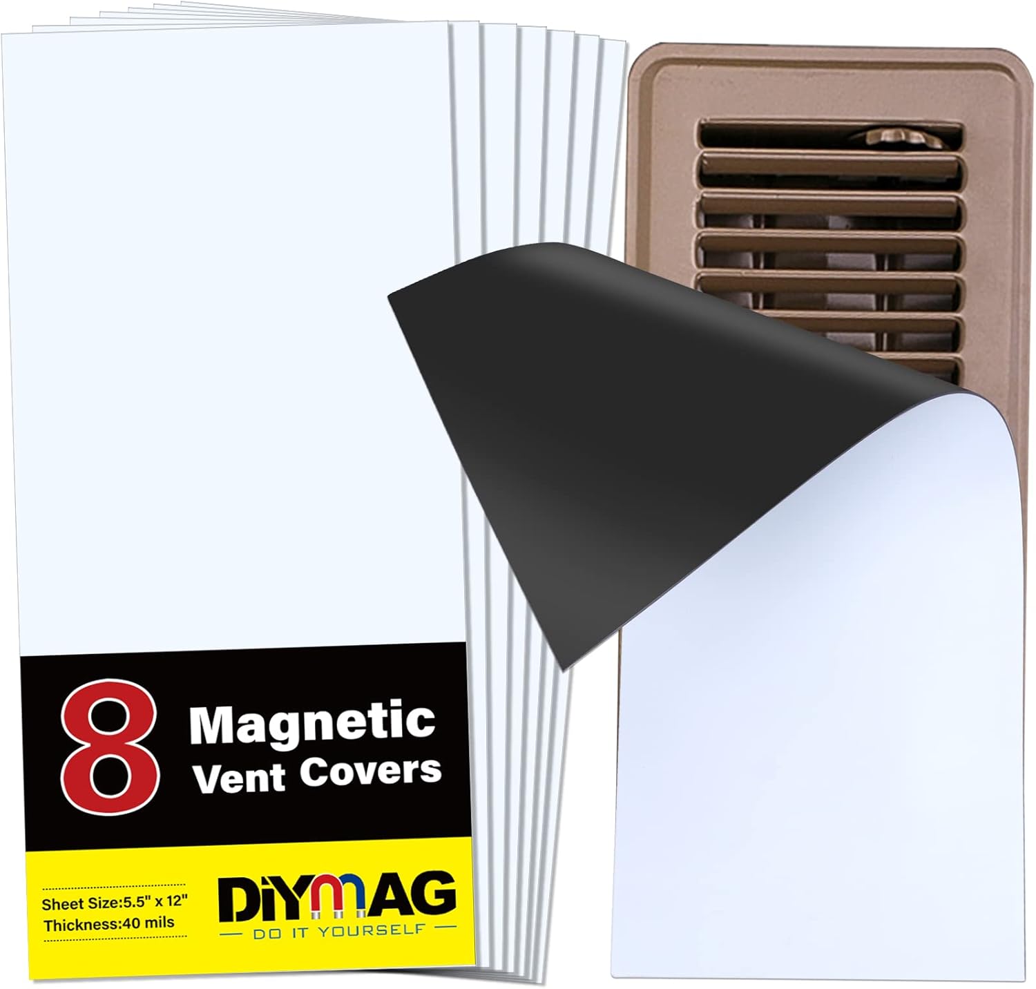 DIYMAG 8Pack Strong Magnetic Vent Covers, Vent Covers for Home Floor Standard Air Registers, 5.5 inch X 12 inch Air Vent Covers for Floor Wall and Ceiling Registers, Home and RV, HVAC