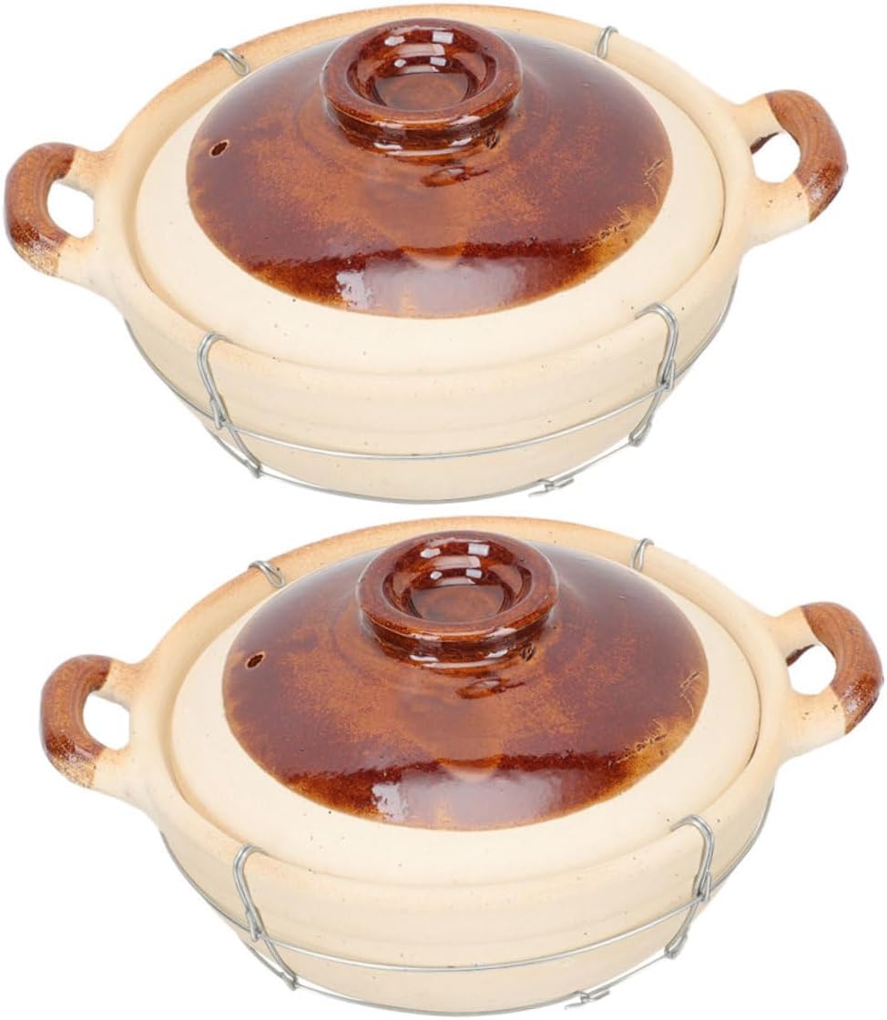 BESPORTBLE 2pcs Clay Pot Cookware Ergonomic Handle Cooking Pot for Rice Soups Stews Single Serve Clay Casserole Dish with Lid for Home Use