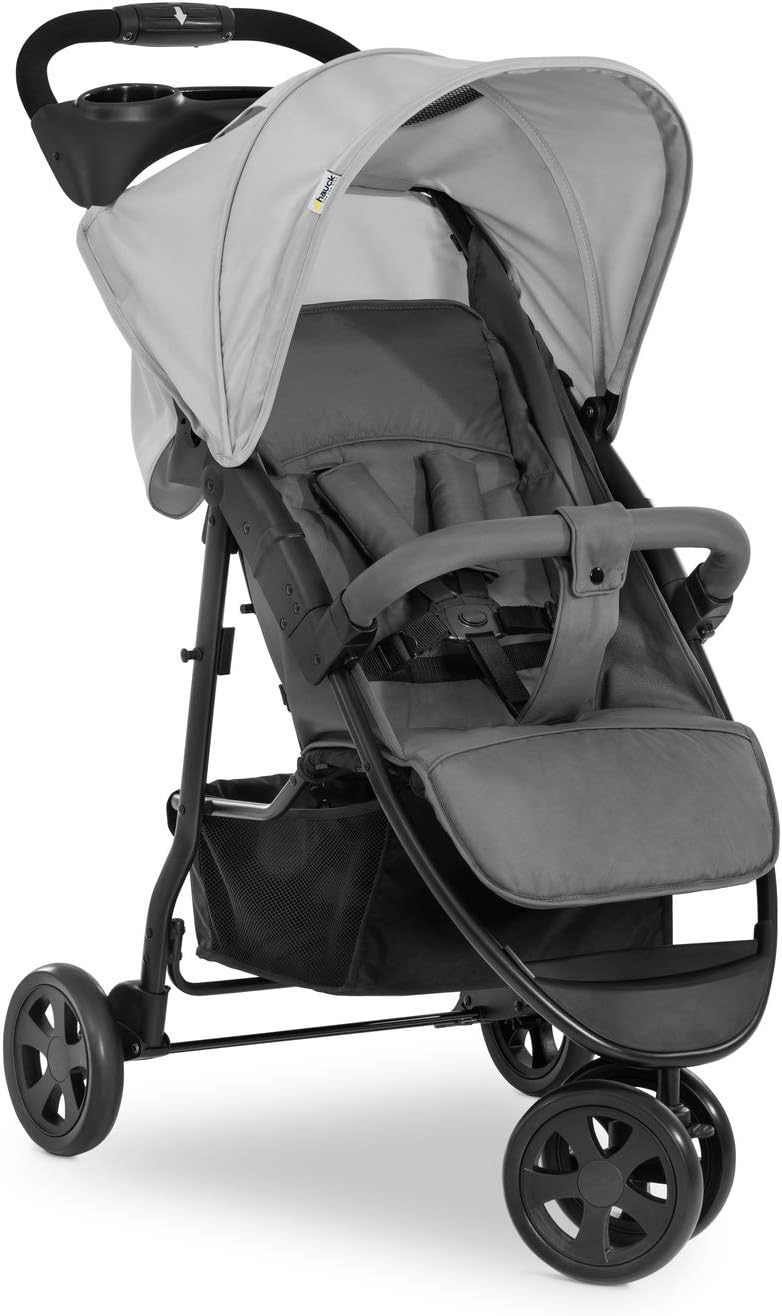 hauck Citi Neo 3, Grey - 3 Wheeled Pushchair with Raincover, Cup Holder & Tray, Lightweight (only 7.5 kg), Compact & One Hand Folding, XL Basket, from Birth up to 22 kg