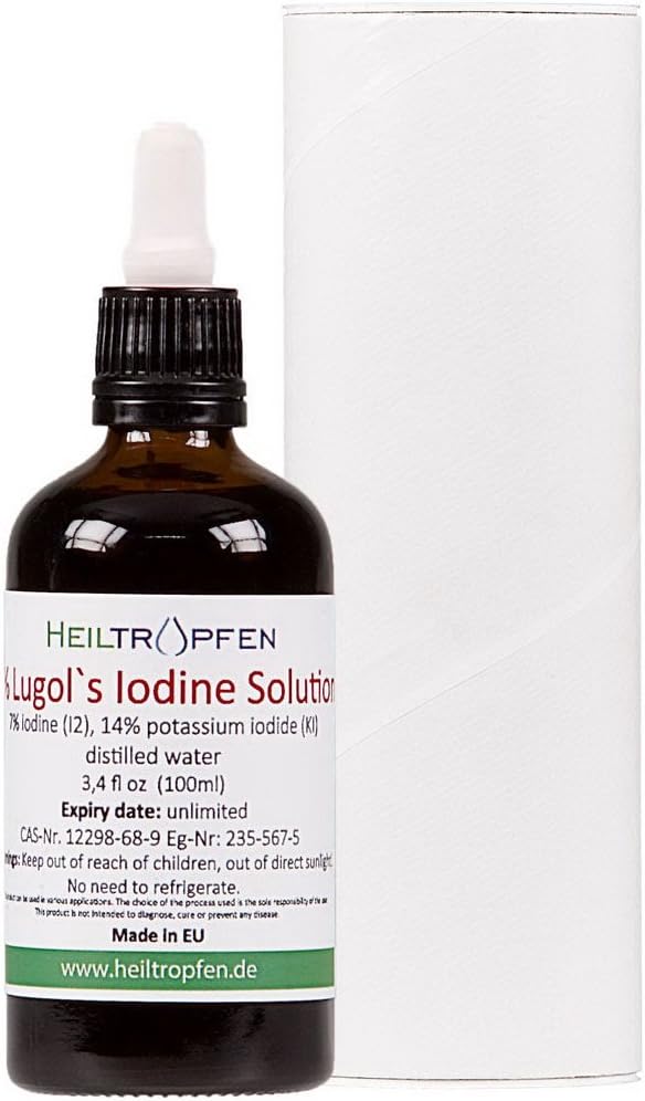 Lugols Iodine Solution 7% 3.4 Oz - 100 ml | 21% Lugol's Liquid Formulation | Made with 7 Percent Iodine and 14% Potassium Iodide | Heiltropfen®