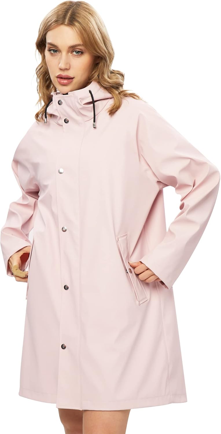 UNIQUEBELLA Raincoat for Women Rain Jackets Waterproof Breathable Windbreaker Outdoor Ladies Lightweight Coat