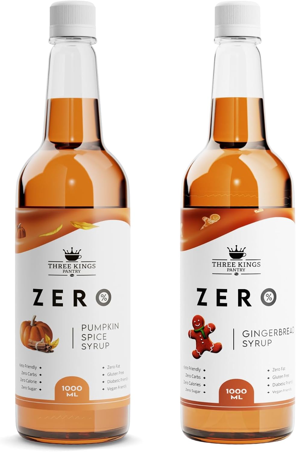 Three Kings Pantry Zero Calorie Syrups Winter 2 Flavour Pack | Keto Friendly Coffee Syrup Sugar Free | Guilt Free indulgent flavouring (Winter Duo)