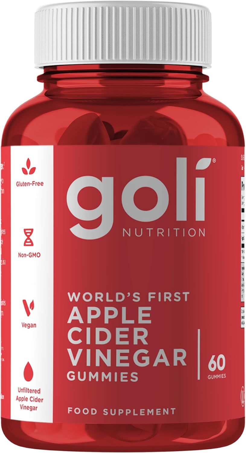 Goli Nutrition Apple Cider Vinegar Gummy Vitamins (1 Pack, 60 Count, Gelatin-Free, Gluten-Free, Vegan & Non-GMO Made with Essential Vitamins B9 & B12)