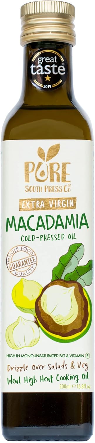 Pure South Press Cold-Pressed Macadamia Nut Oil Extra Virgin 500ml / 16.8 fl.oz for Keto, Paleo and Vegan Diets Golden