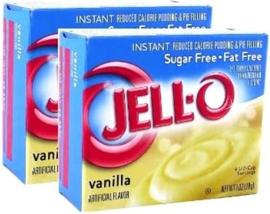 Jell-O Instant Vanilla Pudding - Sugar Free - Fat Free - 2 Pack of 28g Each - Serves 4 1/2 Cups Each - Total of 56g - Serves 9 Cups