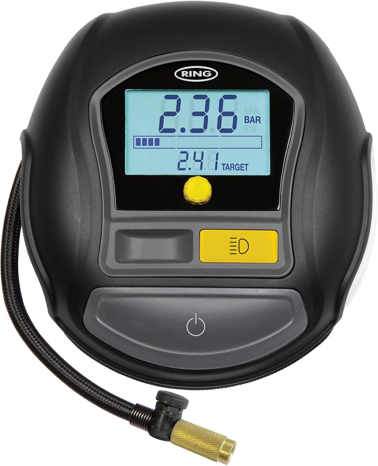 Ring Automotive TYREINFLATE 1000 Rapid Digital Tyre Inflator With Three Adaptors - Measures in PSI, BAR & Kpa