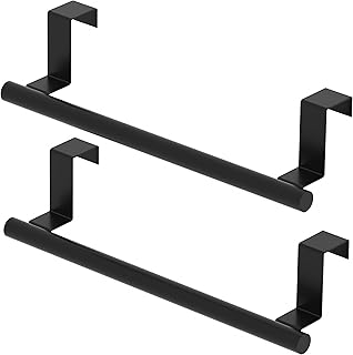Cabinet Door Towel Holder, Over Cabinet Towel Bar, Kitchen Over Cupboard Door Towel Holder, Stainless Steel Dish Towel Holder for Cabinet Door, Matte Black, 2 Pack