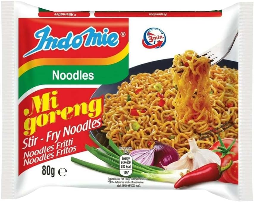 Indomie Mi Goreng Stir Fry Spicy Noodles 80g Pack of 20 Authentic Indonesian Instant Noodles - Stir-Fry Noodles