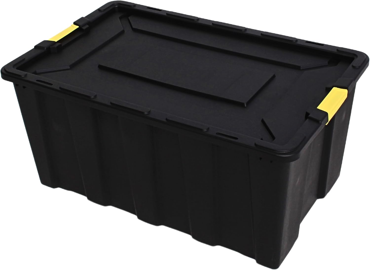 Large Plastic Storage Box with Lid - 150 Liters Capacity - Heavy Duty Black Container 36.2 x 22.8 x 16.5 in ( 92x58x42 cm) with Lockable Feature, Handles, and Strong Clips for Garage, Attic, Shed