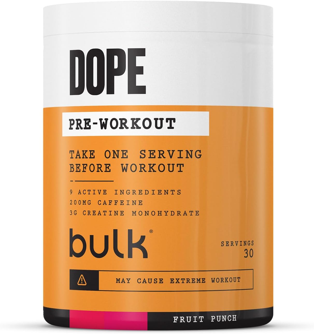 Bulk Dope Pre-Workout Powder | Fruit Punch | 3g Creatine per Serving | 200mg Caffeine | Citrulline Malate & Arginine AKG | Beta-Alanine | Energy, Focus & Performance | 510g Supplement