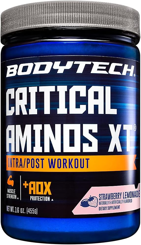 BODYTECH Critical Aminos XT Intra/Post Workout Powder - Supports Muscle Recovery, Endurance, and Performance for Optimal Results - Refreshing Strawberry Lemonade Flavor (16 oz / 45 Servings)