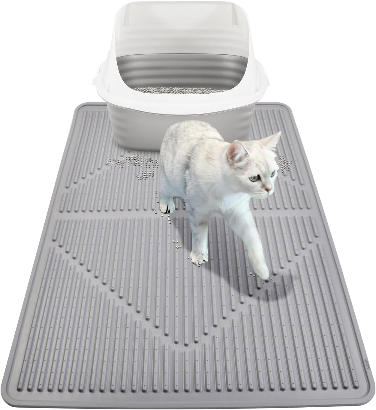 Mofason Rubber Large Cat Litter Mat - Kitty Litter Box mat - Silicone Litter Trapping Catcher Mat - Cat Supplies & Accessories for Indoor Cats (28" x 20")- Grey