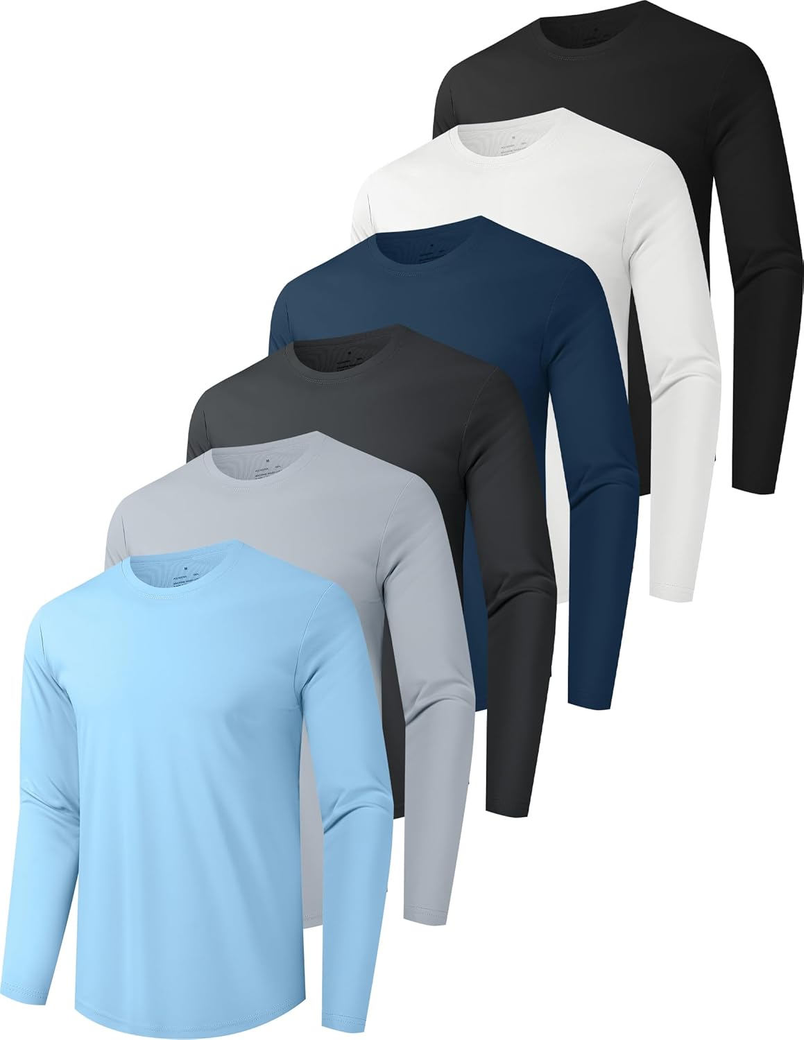 6 Pack Men's Quick Dry Long Sleeve Shirts UPF 50+ UV Sun Protection SPF Shirt Moisture Wicking T-Shirt for Casual Workout