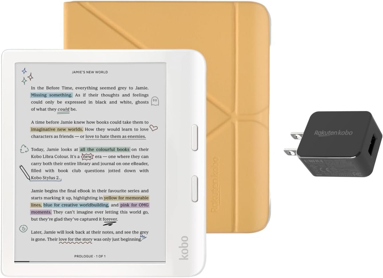 Kobo Libra Colour White eReader with Case Bundle
