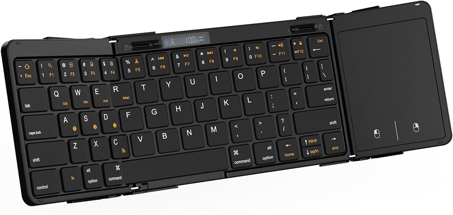 Foldable Bluetooth Keyboard with Trackpad, Full-Size Portable Pocket-Sized Wireless Travel Keyboard for iPad/iPhone/Smartphone/Tablet/PC/Laptop with Lockable Fold