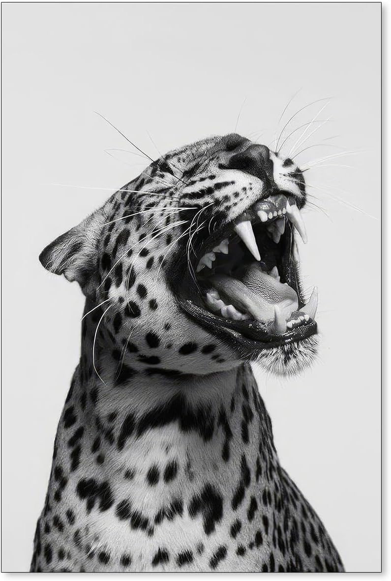 OMANI Wildlife Cheetah Roaring Posters Funny Black and White Leopard Wall Art Trendy Animal Eclectic Aesthetic Canvas Prints for Living Room Bedroom Wall Decor 16X24 inch Unframed