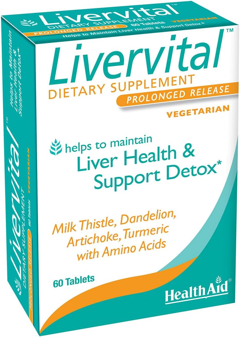 HealthAid LiverVital – Once-Daily Herbal Liver Support with Milk Thistle, Dandelion, Turmeric & Artichoke Plus Methionine, Choline & Inositol | Vegetarian, 60 Tablets