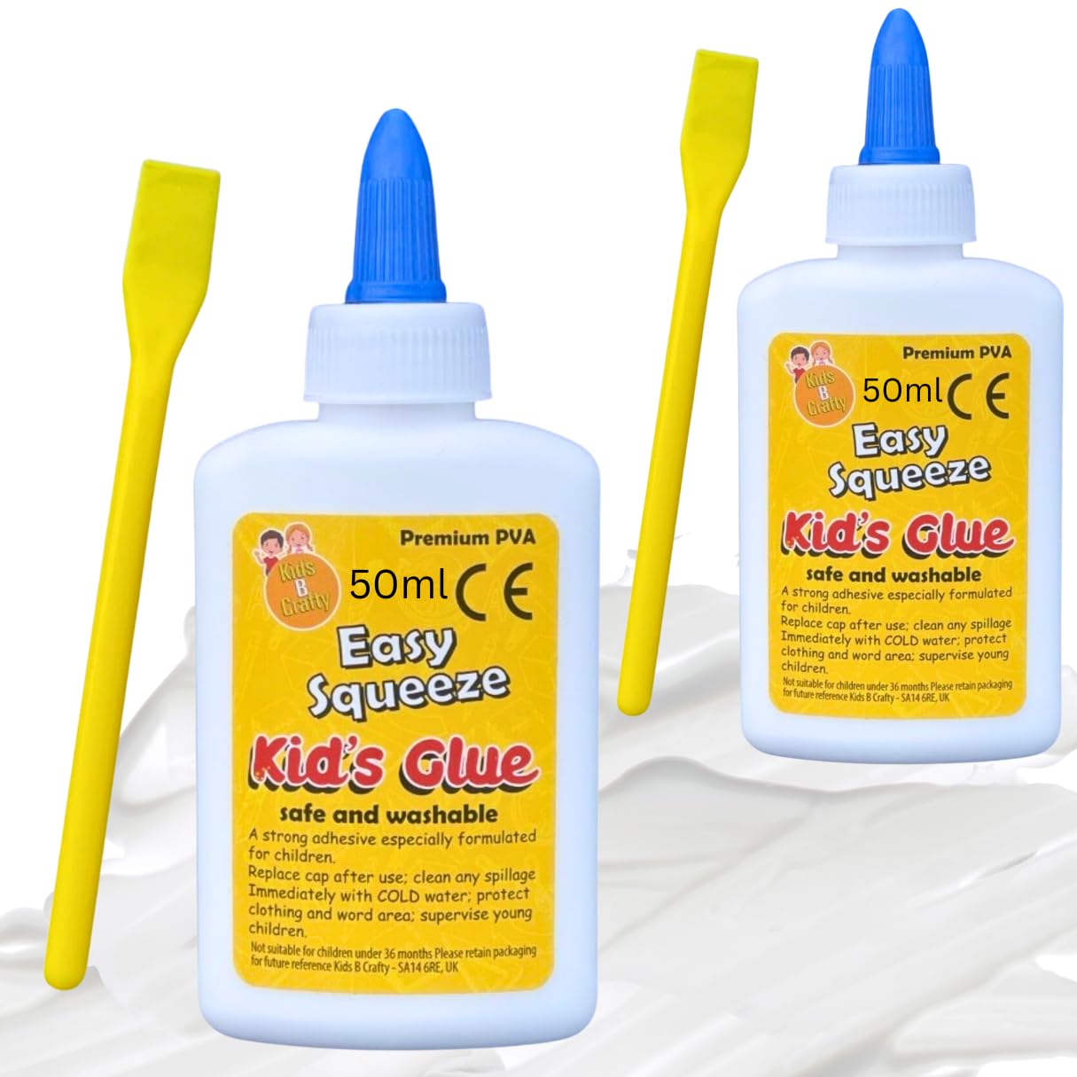 Kids B Crafty White PVA Craft Glue 100ml, Washable and Non-Toxic, Includes Spreaders (2 x 50ml)