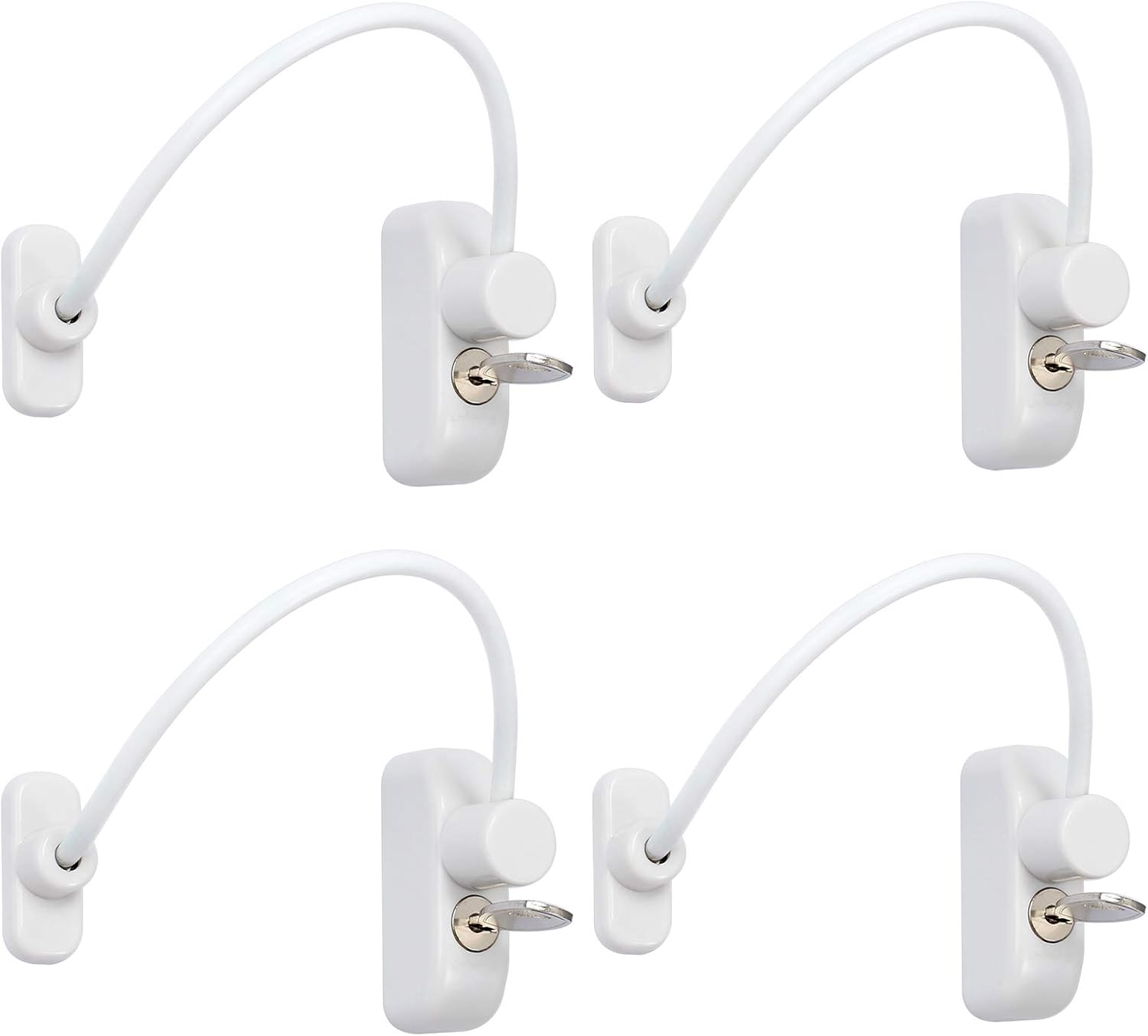 Neoteck Window Restrictor Locks Window Door Cable Restrictor Lock Child Baby Safety Security Wire Catch for Home Public and Commercial Applications (White, 4 PCS)