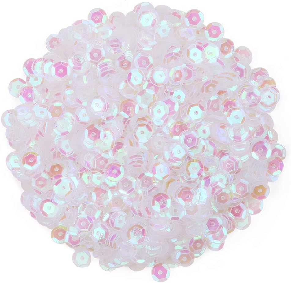 Naler 2200pcs Loose Sequins Holographic Transparent Color Glittering Sequins Spangles Sequins for Crafts Sewing Clothing Decorating Wedding Christmas,6MM