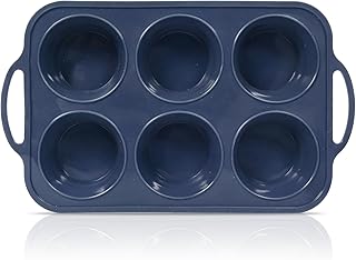 Jumbo Silicone Muffin Pan with Metal Frame, Non Stick Silicone Cupcake Pan with Handles 6 Cup, BPA Free Silicon Muffin Tin Tray Extra Large for baking, egg bites, Cupcake Mold Grey