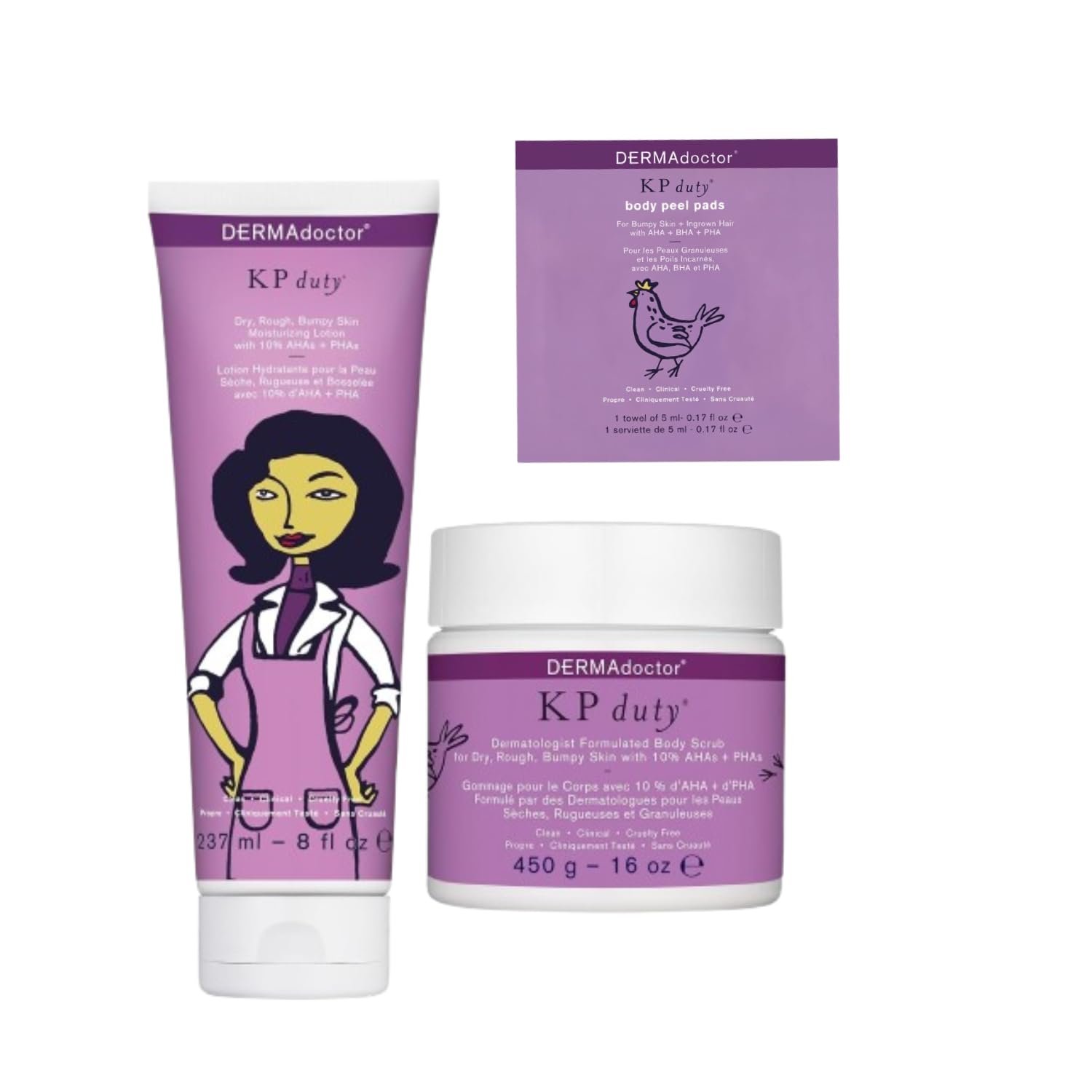 DERMAdoctor KP Bump Eraser Scrub & Peel Pads Kit | Exfoliating Treatment for Dry, Rough, Bumpy Skin and Keratosis Pilaris with 10% AHAs, BHAs + PHAs | Includes Body Scrub and 10 Peel Pads