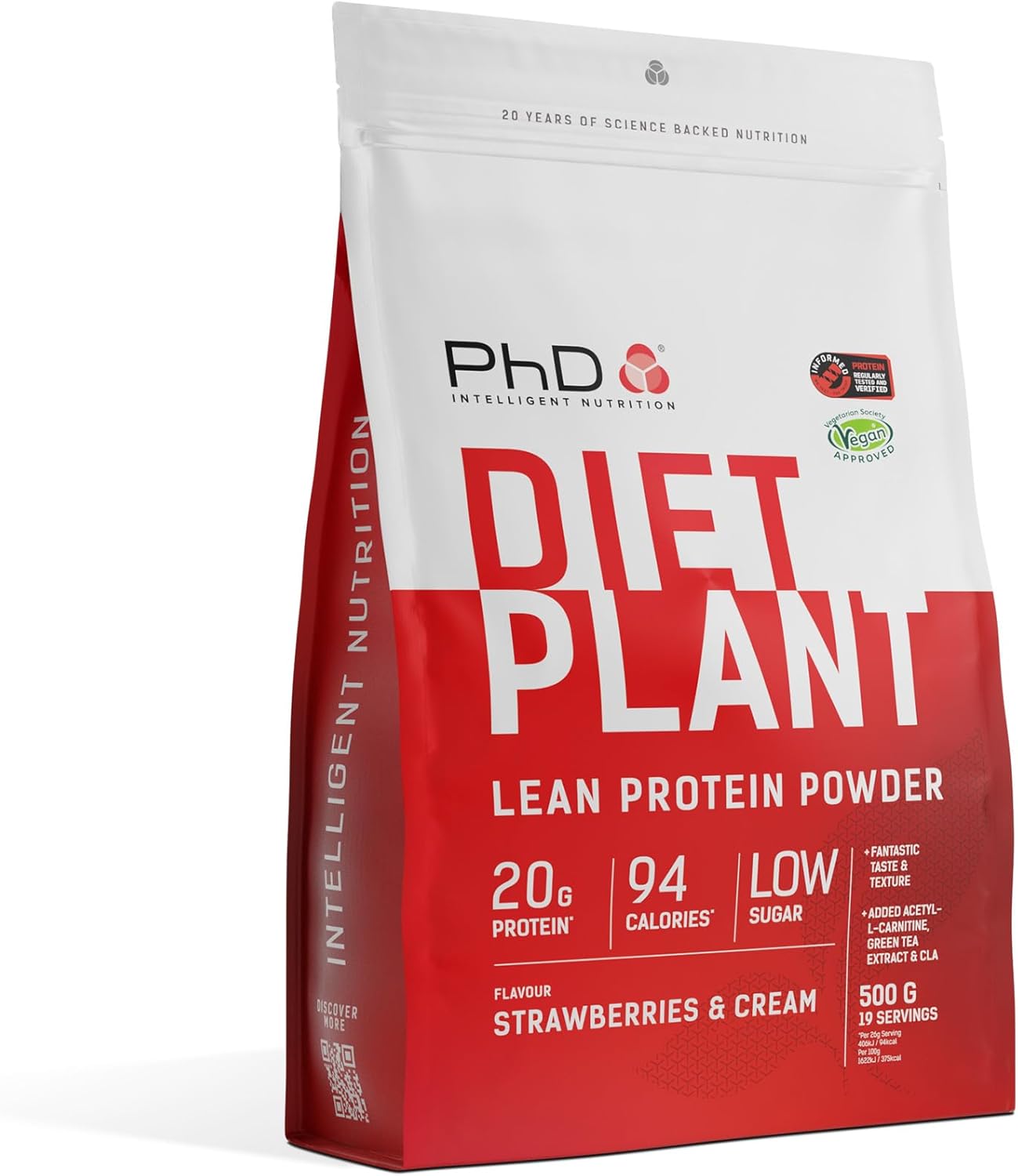 PhD Nutrition Diet Plant, Vegan Protein Powder Plant Based, Strawberries and Cream, High Plant Protein, 19 Servings Per 500g Bag