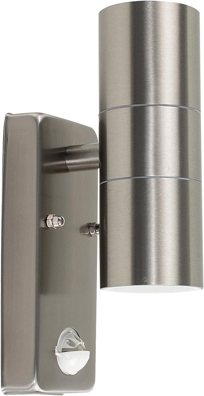 MiniSun | Modern Stainless Steel Up/Down Security Wall Light with PIR Motion Sensor | Outdoor Wall Lights, Home Décor & Improvement Essential