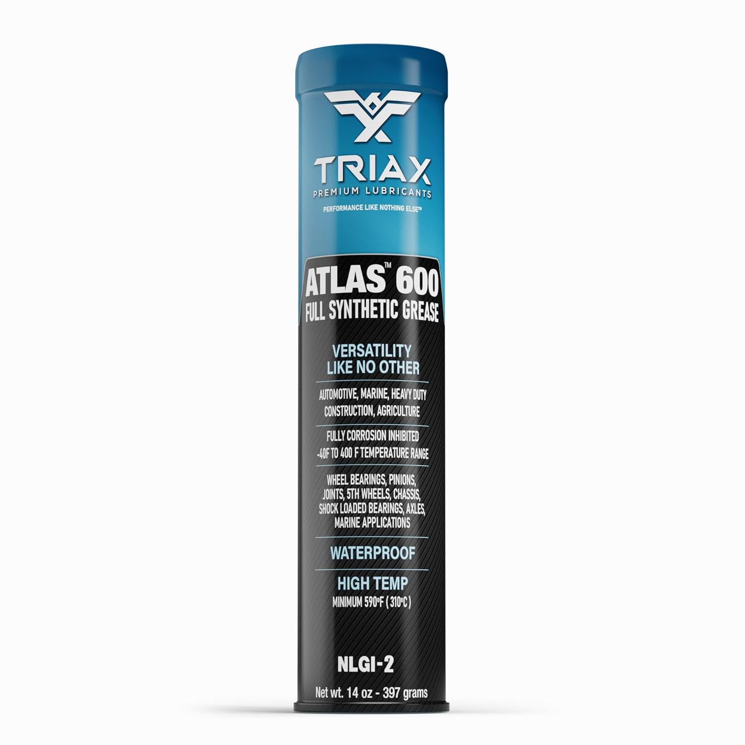 TRIAX Atlas 600 Blue Grease – Full Synthetic, NLGI-2 – Heavy Duty, High Temp (204°C) – Waterproof Marine Grease for Wheel Bearings, U-Joints, and High Load Applications