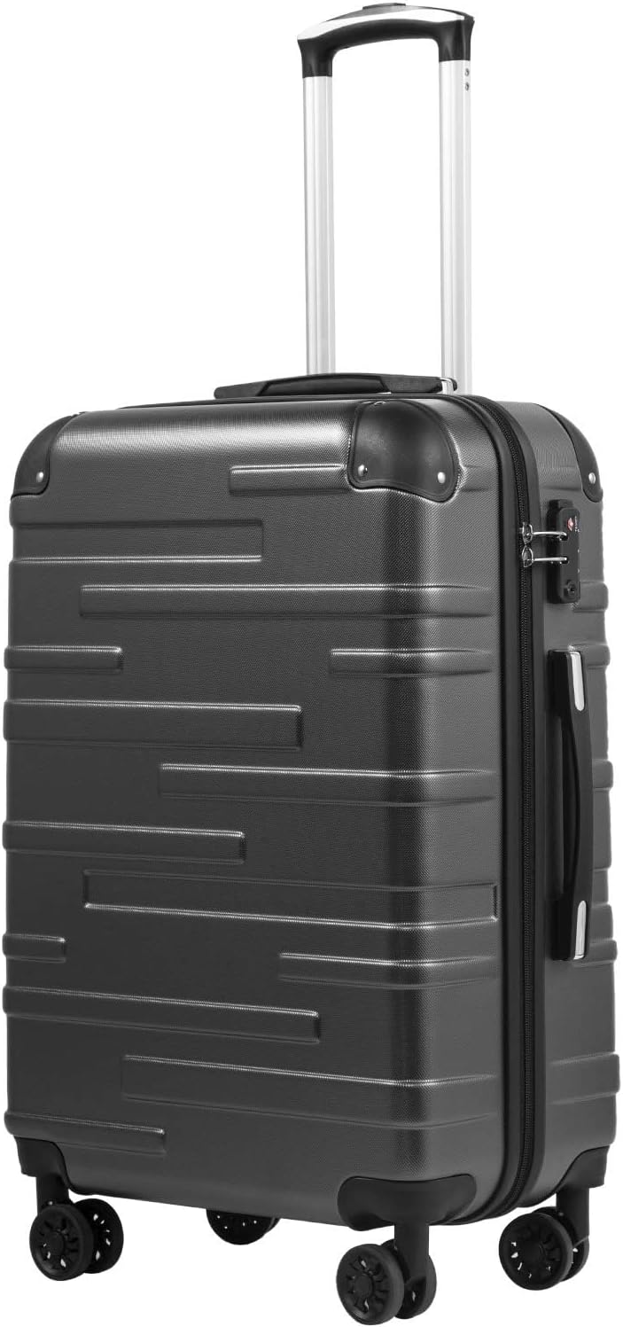 COOLIFE Hard Shell Suitcase with TSA Lock and 4 Spinner Wheels Lightweight Durable (Grey, S(56cm 38L))