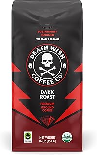 Death Wish Coffee Co., Organic and Fair Trade Dark Roast Ground Coffee, 16 oz