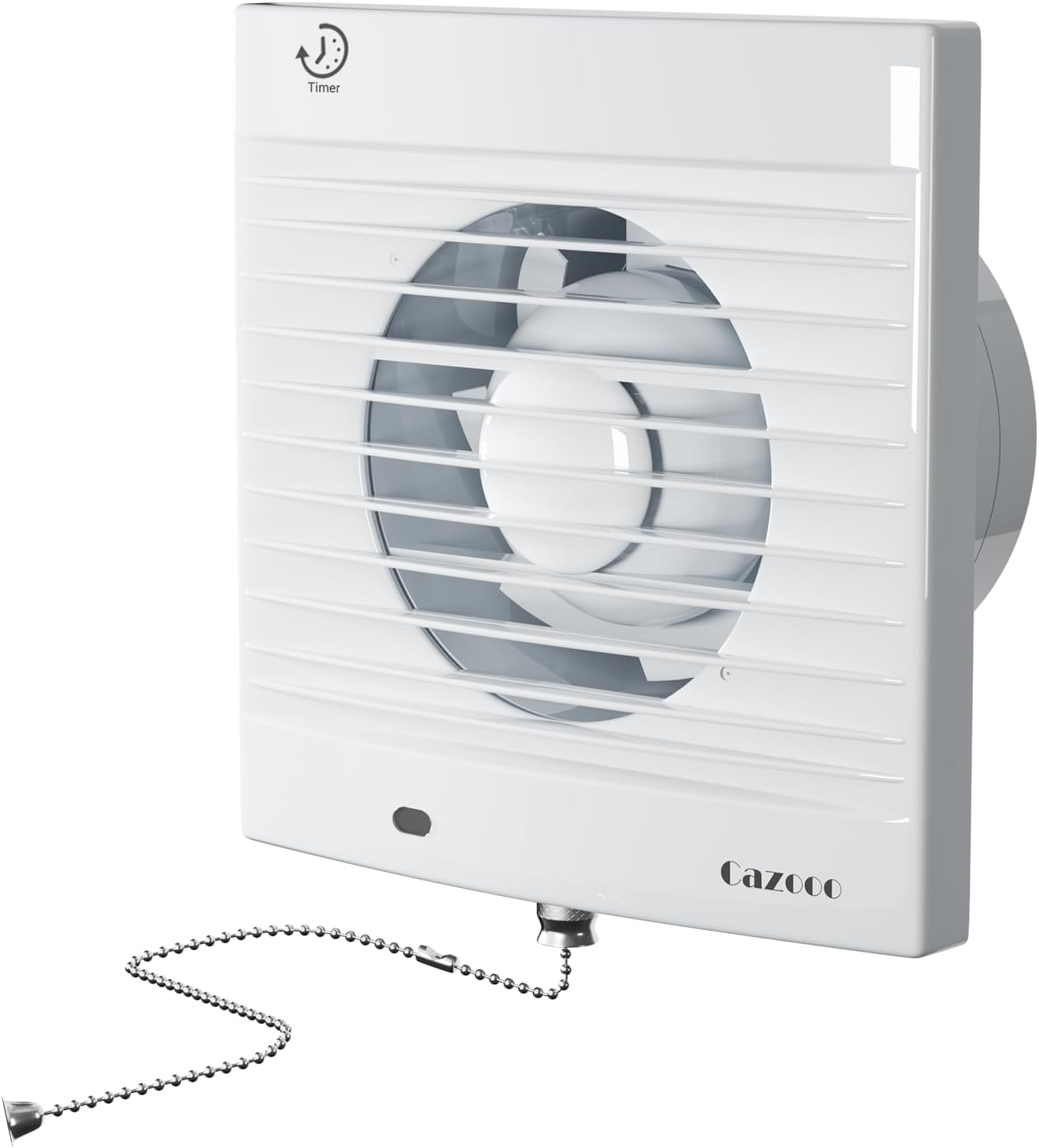 Cazooo 100mm Bathroom Extractor Fan with Timer and Pull Cord, 12W 130m³/h Silent Bathroom Fan, Wall/Window Mounted Extractor Fan for Kitchen Toilet Office, 34 dB, White