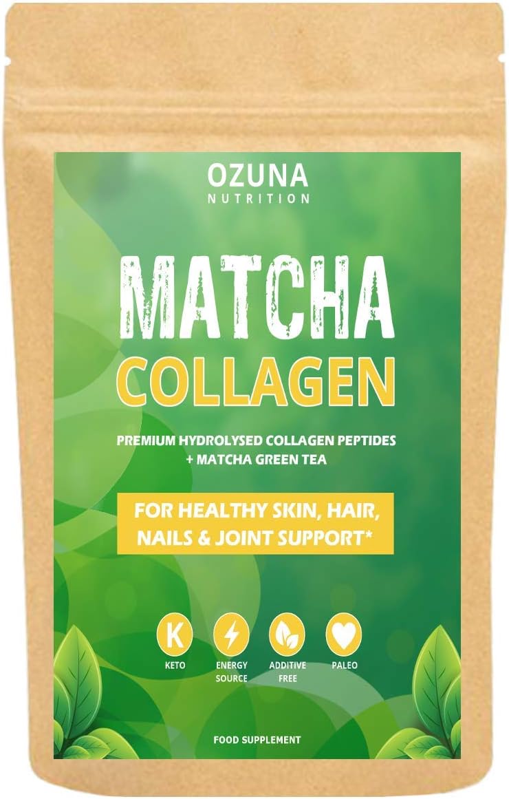 Matcha Collagen Peptides Powder with L-Theanine & Natural Caffeine | Dairy-Free Matcha Latte | Matcha with Collagen for Skin, Hair & Nails | Keto & Paleo Friendly