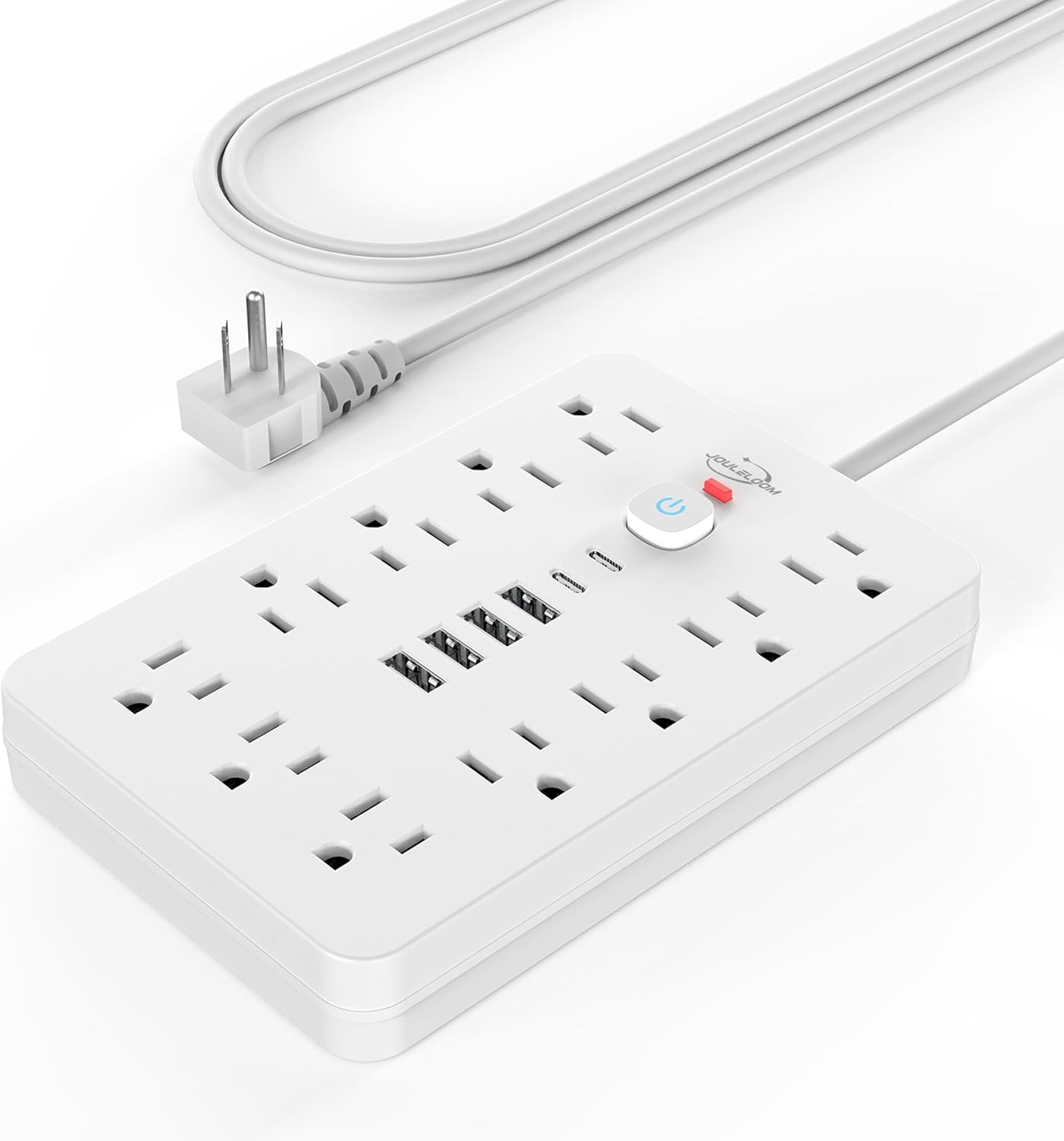 JouleLoom Power Strip Surge Protector with 11 Outlets, 4 USB and 2 USB C Ports, 5 Ft Extension Cord, Flat Plug, Wall Mount, Overload Protection Desk USB Charging Station for Home, Office（White）