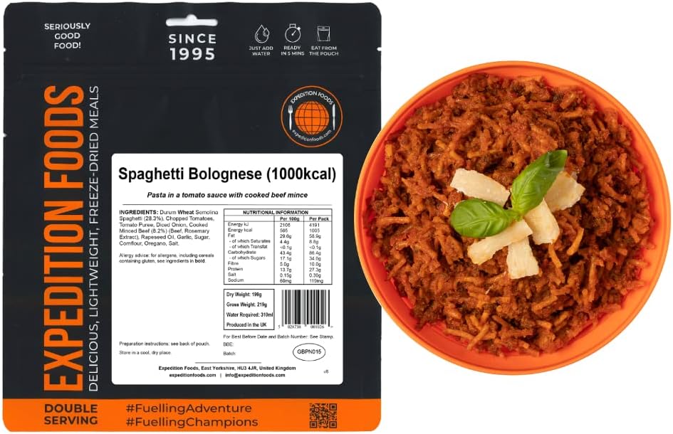 EXPEDITION FOODS Spaghetti Bolognese (Double Serving / 1000KCAL) | Freeze-Dried Camping & Hiking Food