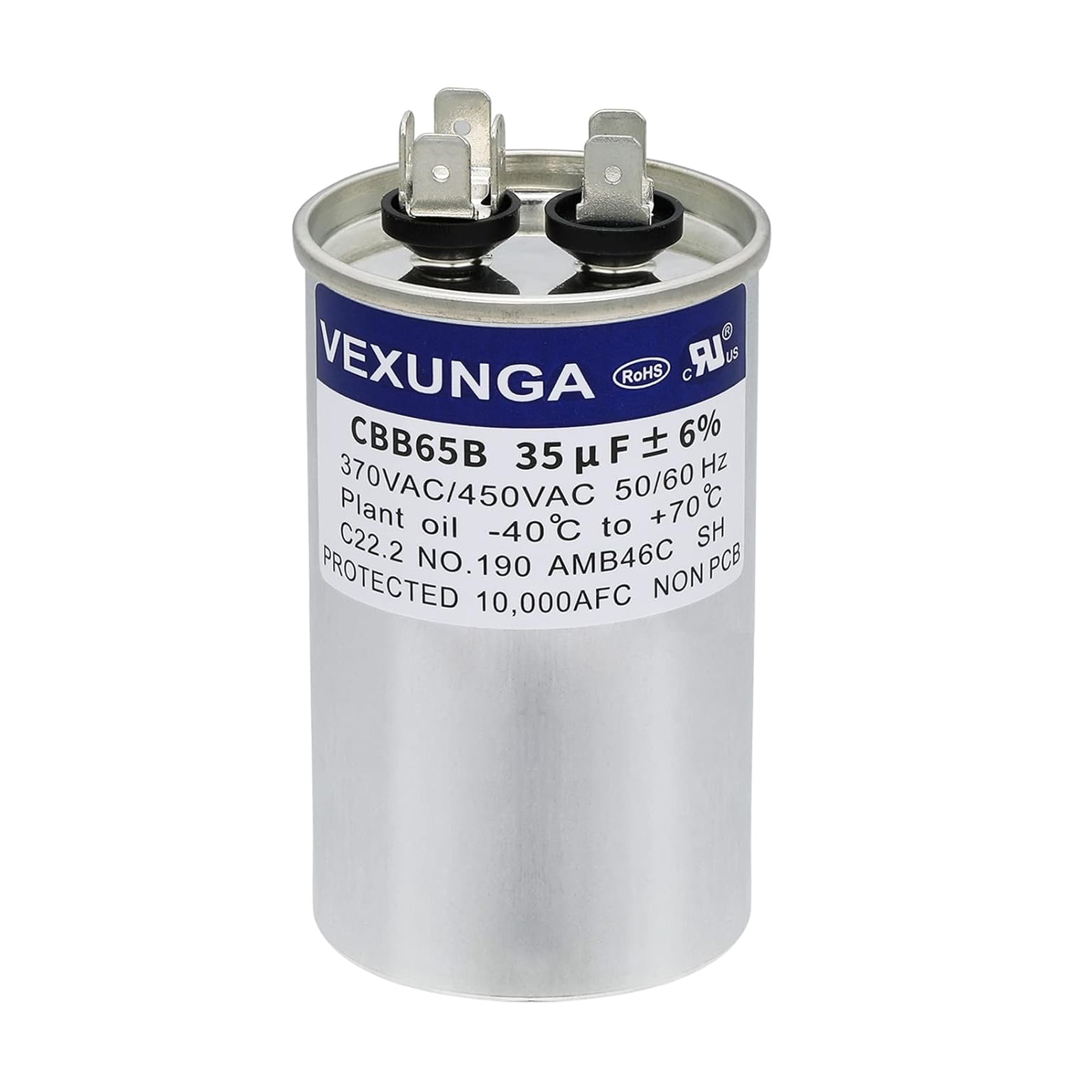 VEXUNGA 35uF 35 MFD 370VAC 440VAC 450VAC 50/60Hz CBB65 CBB65B Run Start Capacitor for AC Unit Fan Motor Start or Pool Pump or Air Condenser Straight Cool