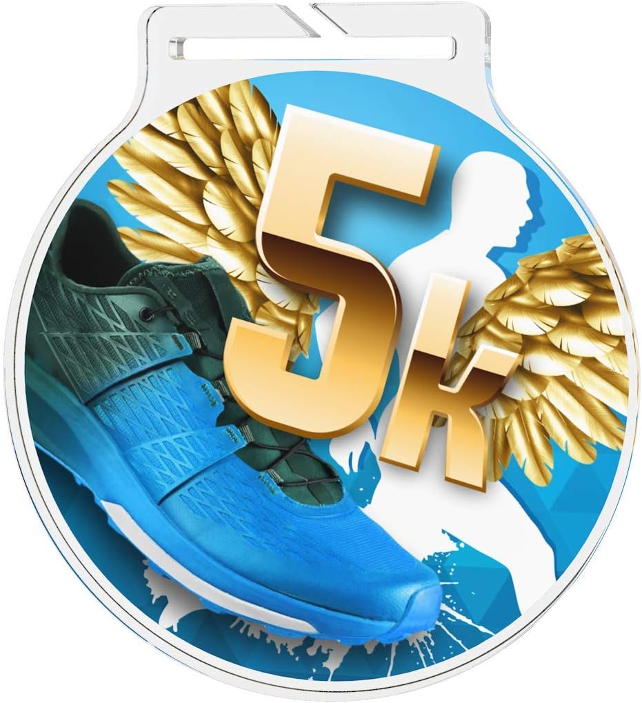 Trophy Monster Large 5k Run Medal with Ribbon Bulk Medal Deal | for Clubs & Party | Made from Printed Acrylic | 60mm