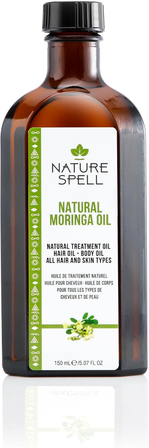 Nature Spell Moringa Oil For Hair & Skin 150ml, Treat Dry Damaged Hair, Skincare Oil To Target Inflammation & Dark Spots, Made in the UK