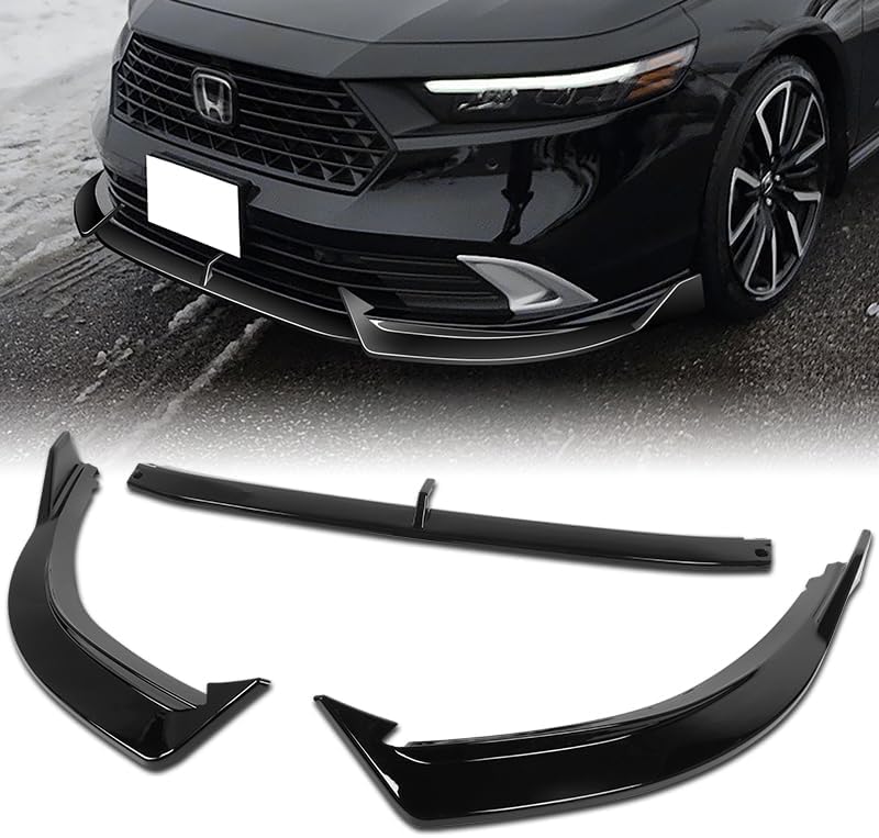 3pcs Front Bumper Lip Spoiler Body Kit Compatible with 2023-2024 Honda Accord Sedan (Painted Black)