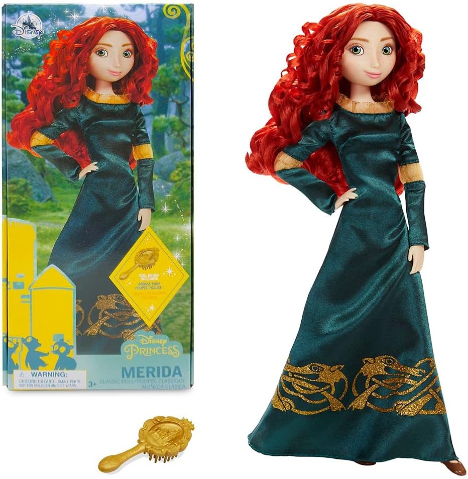 Disney Store Official Princess Classic Doll (Merida), 11 Inches, Includes Brush with Molded Details, Fully Posable Toy in Classic Outfit Princess Toys for Girls