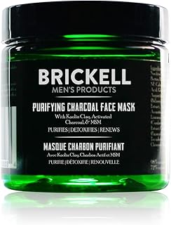 Brickell Men's Purifying Charcoal Face Mask Skin Care Product, Natural and Organic Activated Charcoal Facial Mask With Detoxifying Kaolin Clay, 4 Ounce, Unscented