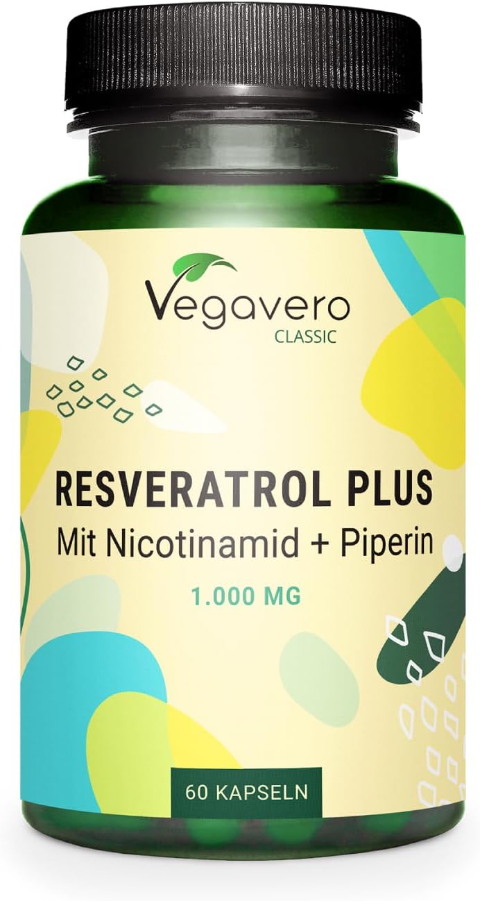 Vegavero Trans Resveratrol 98% 1000 mg | Natural Anti Aging & Skin Supplement | Pure from Japanese Knotweed | NO Additives | High Bioavailability with VIT B3 & Piperine | Lab Tested | Vegan