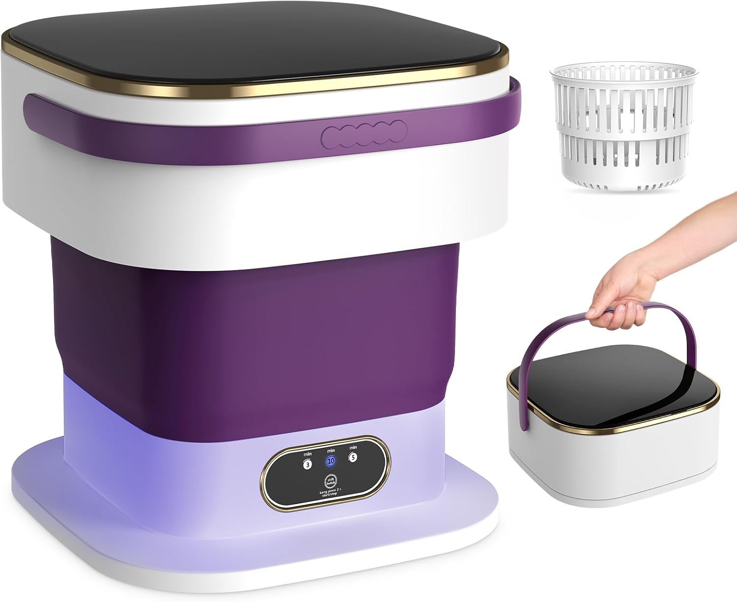 Mini Washing Machine, 15L Portable Washing Machine with Spin Dryer & 3 Cleaning Modes for Small Clothes. Foldable Portable Washer for Apartments, Dorms, Camping (Purple)