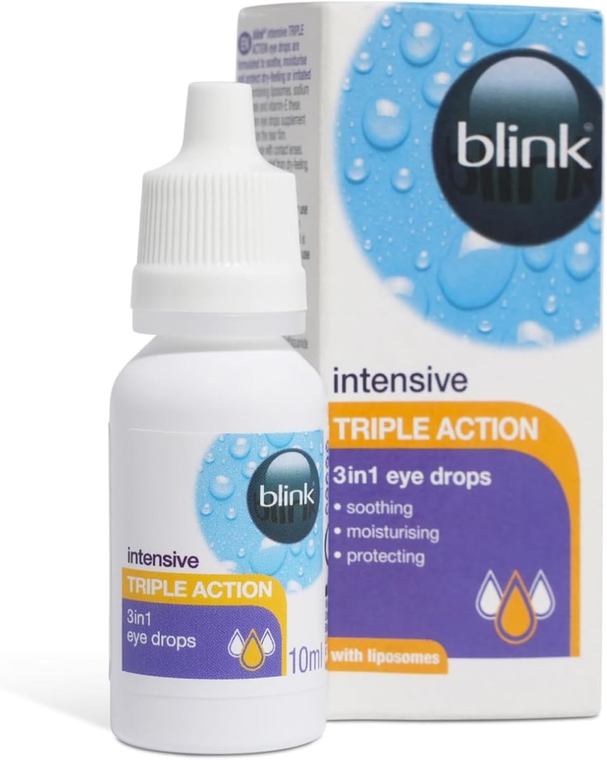 Blink Intensive Triple Action Eye Drops for Dry, Tired & Irritated Eyes - Refreshing & Moisturising Eye Drops with Liposomes, Hyaluronate and Vitamin E, Suitable for Contact Lens Users, 10ml