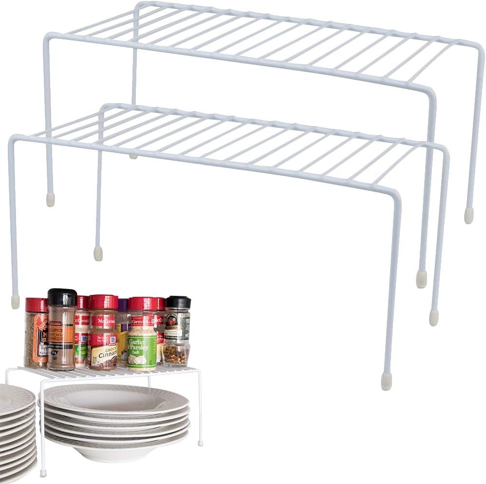 Evelots Wire Rack Cabinet Shelf Organizer -2 Pack Sturdy Metal Cabinet Riser Shelf - Double Space-Great for Kitchen, Freezer, Pantry -Rustproof