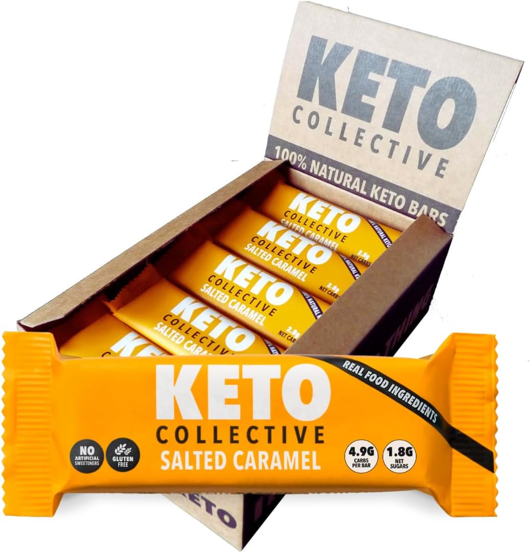Keto Collective Keto Bars - NEW RECIPE - 15x40g I 2g Net Carbs I Low Carb Snacks I High Fibre I Natural Ingredients I Source of Protein I Keto Snacks I Gluten Free I Vegan (Salted Caramel)