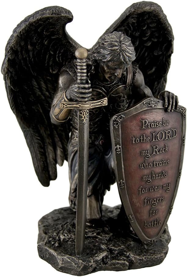 Veronese Design 8 1/4 Praise The Lord My Rock Kneeling Warrior Angel Saint Michael Cold Cast Resin Bronze Finish Sculpture